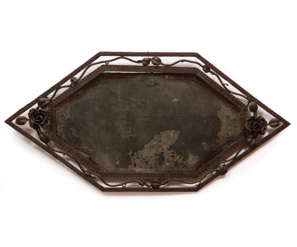 Appraisal: French Art Deco Wrought Iron Mirror early th c lozenge