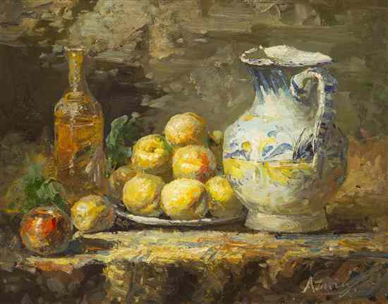 Appraisal: Artist Unknown th century Still Life with Fruit and Pitcher