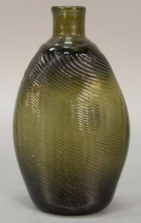 Appraisal: Pitkin glass flask with olive green swirl decorated ht in