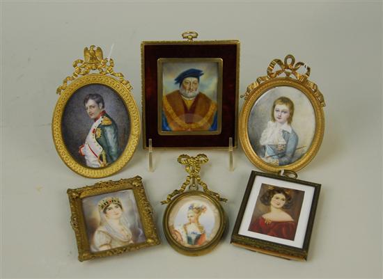 Appraisal: COLLECTION OF SIX GILT METAL FRAMED PORTRAIT MINIATURES one depicting