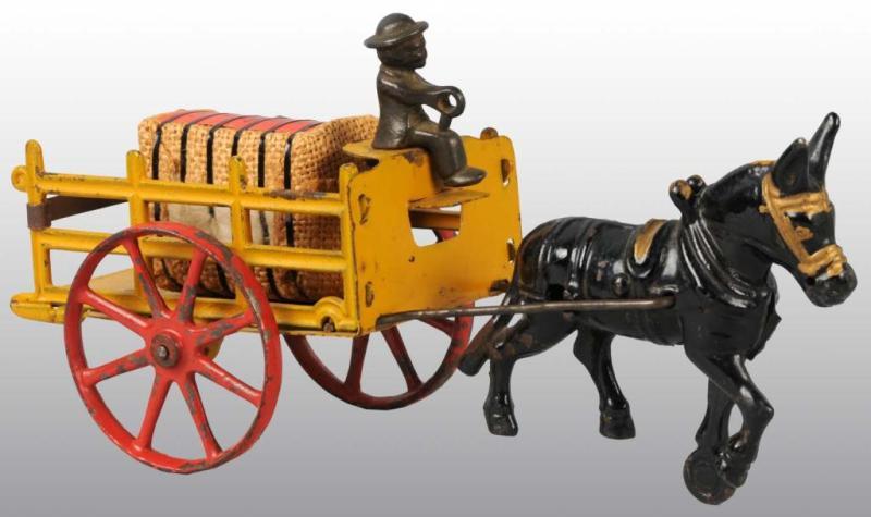 Appraisal: Cast Iron Hubley Mule-Drawn Stake Wagon Toy Description Includes one