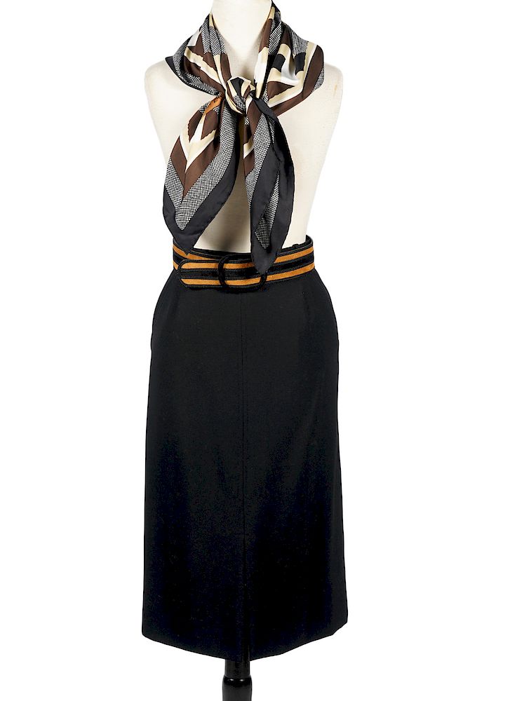 Appraisal: Yves Saint Laurent Wool Skirt Scarf Suede Belt Yves Saint