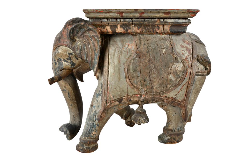 Appraisal: CARVED POLYCHROMED ELEPHANT TABORETCondition with wear commensurate with age inches