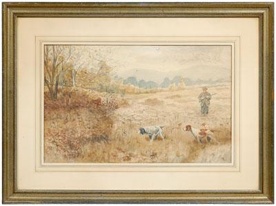 Appraisal: Watercolor attributed to Frost grouse hunting in a field signed