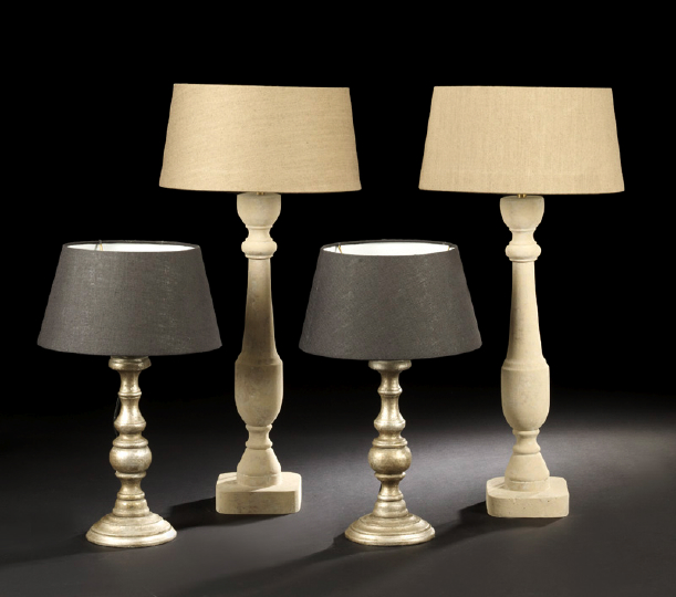 Appraisal: Tall Pair of French Turned and Faux-Stone-Finished Wooden Table Lamps