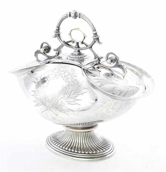 Appraisal: Unusual Edwardian silverplate biscuit box circa bulbous form on pedestal