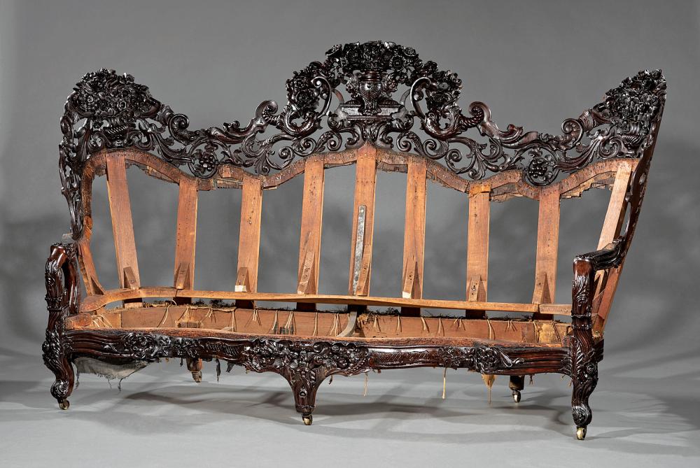 Appraisal: Rare American Rococo Carved and Laminated Rosewood Sofa c -