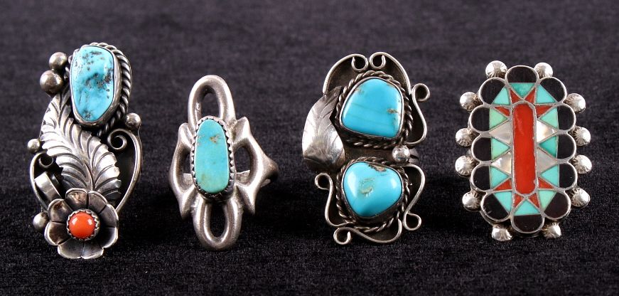 Appraisal: Zuni Navajo Turquoise Coral Ring Collection For your consideration is