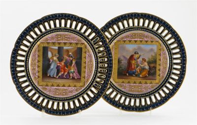 Appraisal: A Vienna-style part service painted with square panels depicting scenes