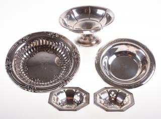 Appraisal: Four Sterling Bowls and One Weighted Compote Sterling silver bowl