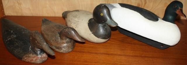 Appraisal: FOUR DUCK DECOYS TO INCLUDE A RED BREASTEDMERGANSER SOUTHEASTERN MASS