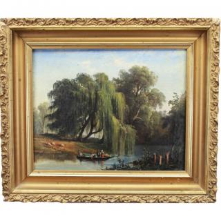 Appraisal: Old Master Style Antique River Landscape with figures on a