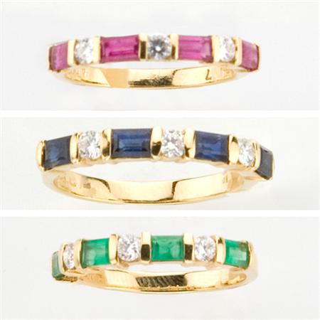 Appraisal: Group of Three Gold Gem-Set and Diamond Rings Estimate -