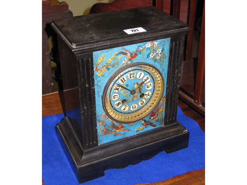 Appraisal: Victorian black slate and champleve enamel mantle clock