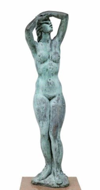 Appraisal: Verdigris bronze sculpture mounted on granite plinth Eve signed in