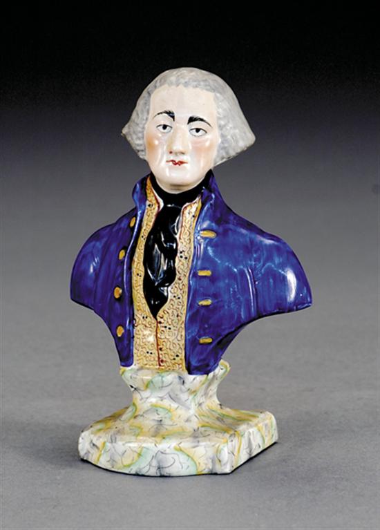 Appraisal: Staffordshire bust of George Washington early th centurypainted in vibrant