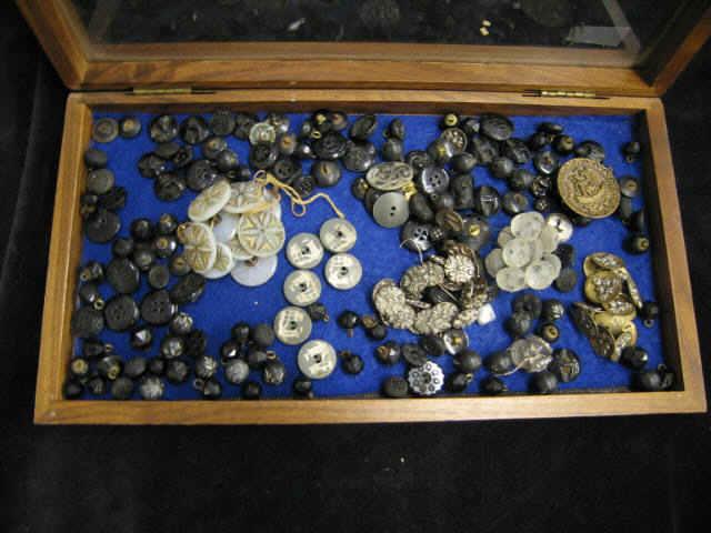 Appraisal: Estate Victorian Button Lot opalescent jet metal silver inlaid more