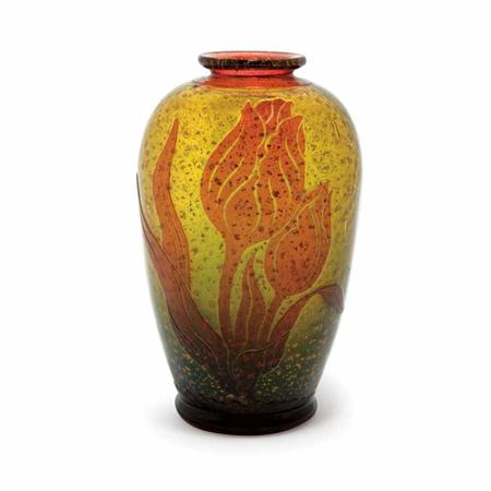 Appraisal: Desire Christian Internally Decorated and Acid Etched Cameo Glass Vase