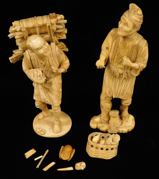 Appraisal: Pair of late th early th C Japanese carved ivory