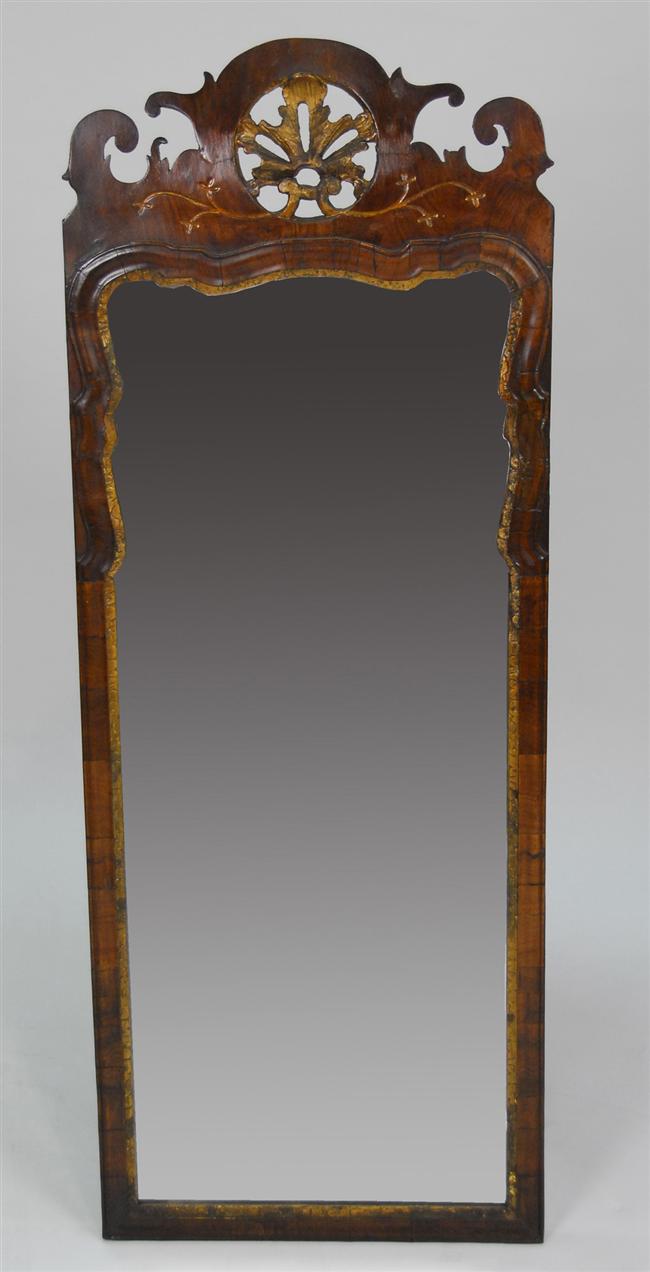 Appraisal: QUEEN ANNE WALNUT AND CARVED GILTWOOD WALL MIRROR late th