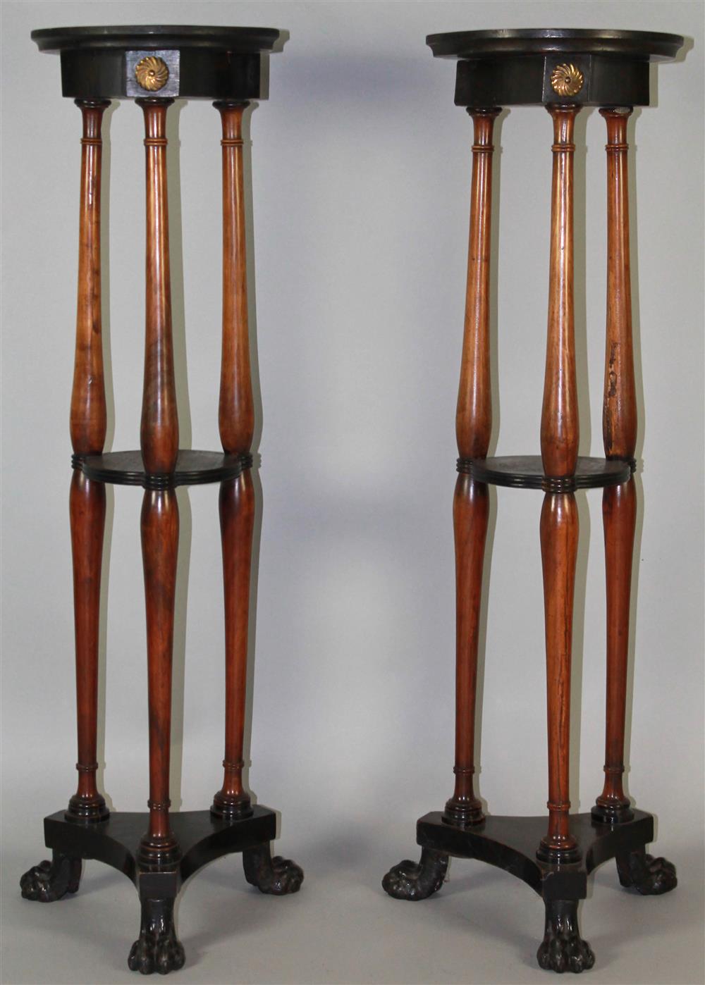 Appraisal: PAIR OF REGENCY EBONIZED WOOD AND MAHOGANY TORCHERES first quarter