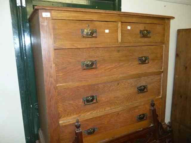 Appraisal: AN OAK CHEST of two short and three long drawers