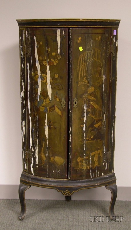 Appraisal: Rococo-style Gilt and Black Lacquered Chinoiserie Decorated Quarter-round Two-Door Corner