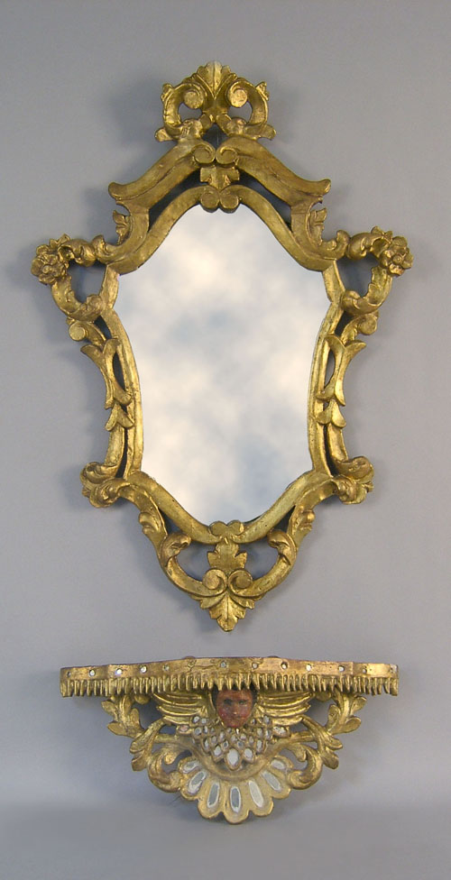 Appraisal: Italian giltwood mirror and shelf th c mirror - h