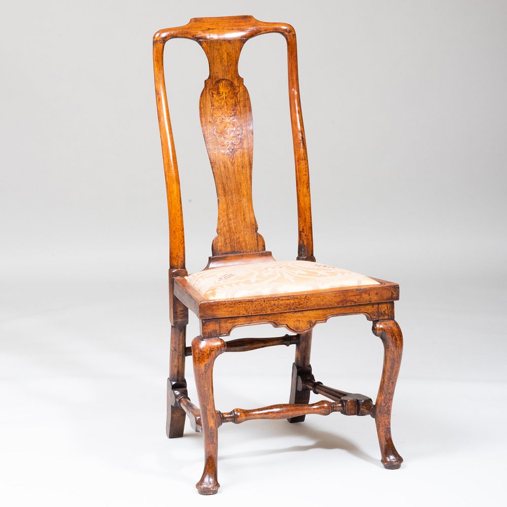 Appraisal: George II Walnut and Fruitwood Marquetry Tall Back Side Chair