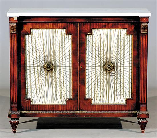 Appraisal: Regency style mahogany and marble-topped side cabinet early th centurywhite