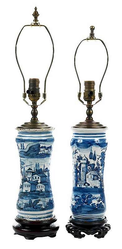 Appraisal: Two Blue and White Majolica Albarello Jars Italian th century