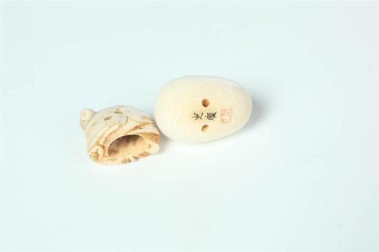 Appraisal: TWO NETSUKE Japan late th-early th century Includes a signed