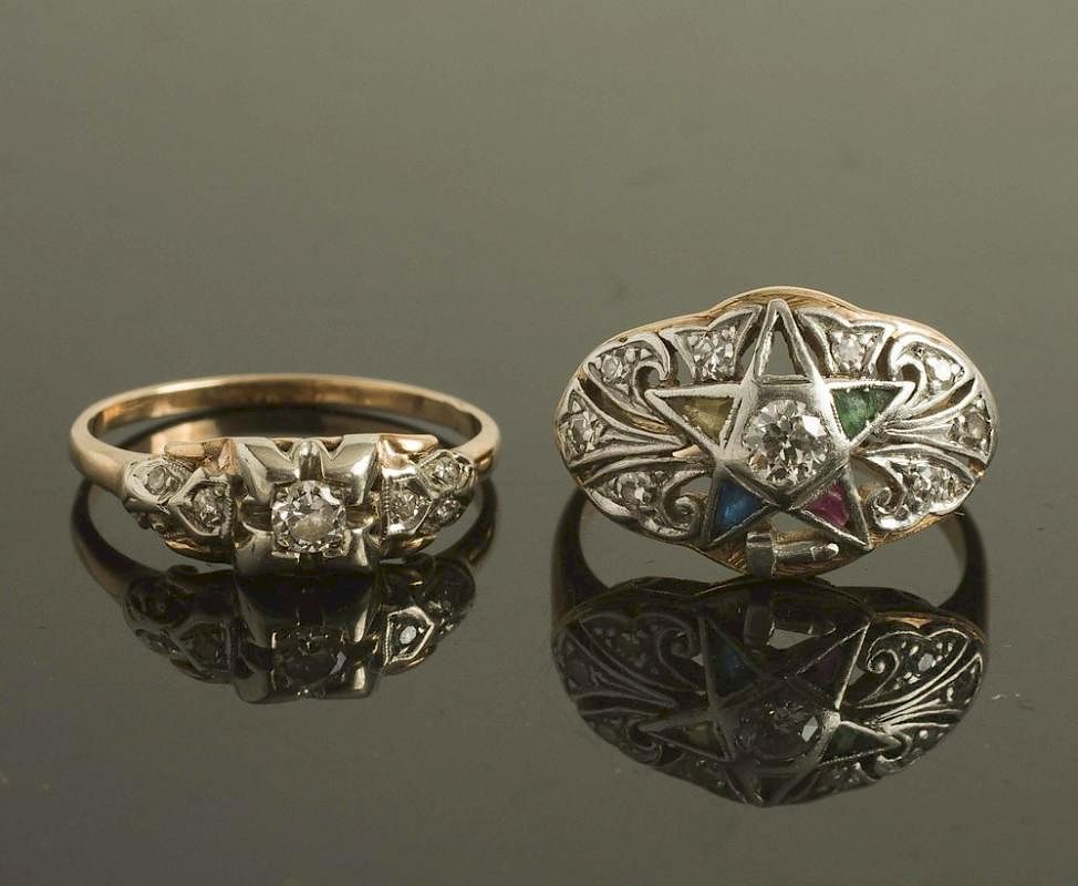 Appraisal: Two K Diamond Rings Two k diamond rings An Eastern