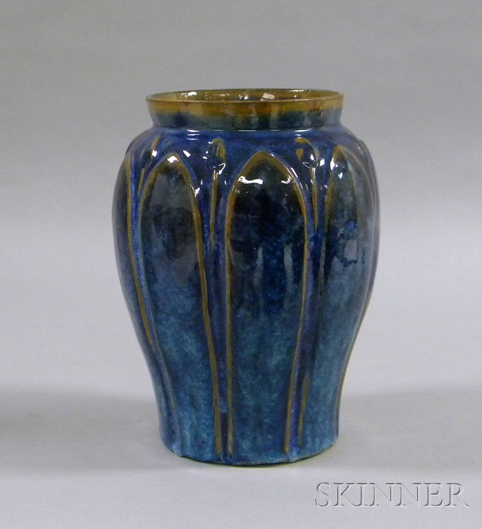 Appraisal: Chilmark Pottery Vase Martha's Vineyard blue glaze with rust accents