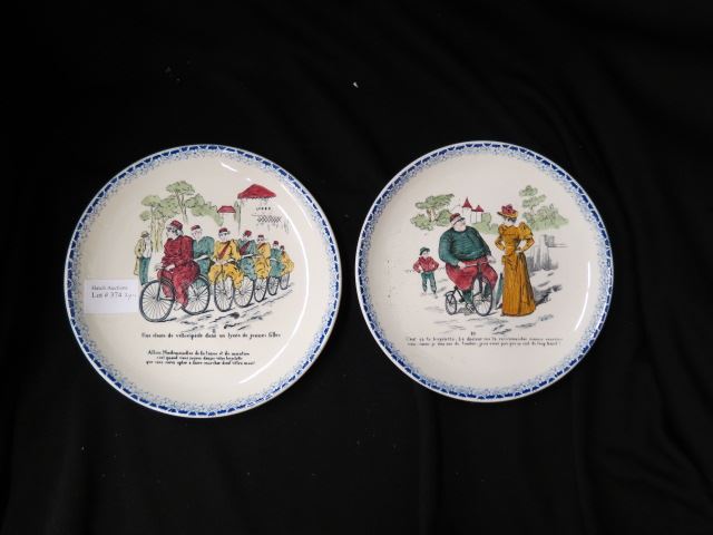 Appraisal: French Porcelain Comical Bicycle Plates excellent