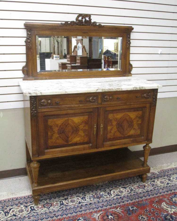 Appraisal: LOUIS XVI STYLE MARBLE-TOP BUFFET French c a -door cabinet