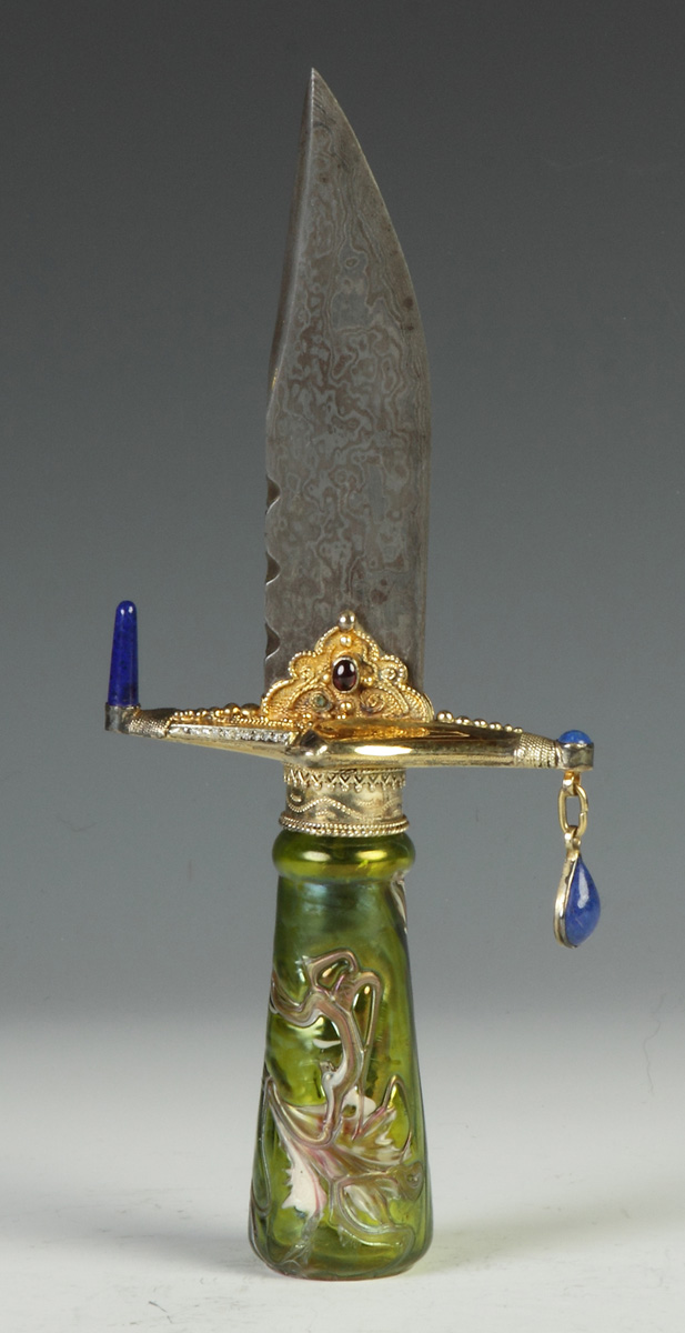 Appraisal: Austrian Jeweled Dagger with Enameled Art Glass Handle th cent