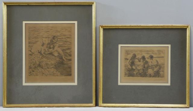 Appraisal: ZORN Anders Two Etchings Against The Current - pencil signed