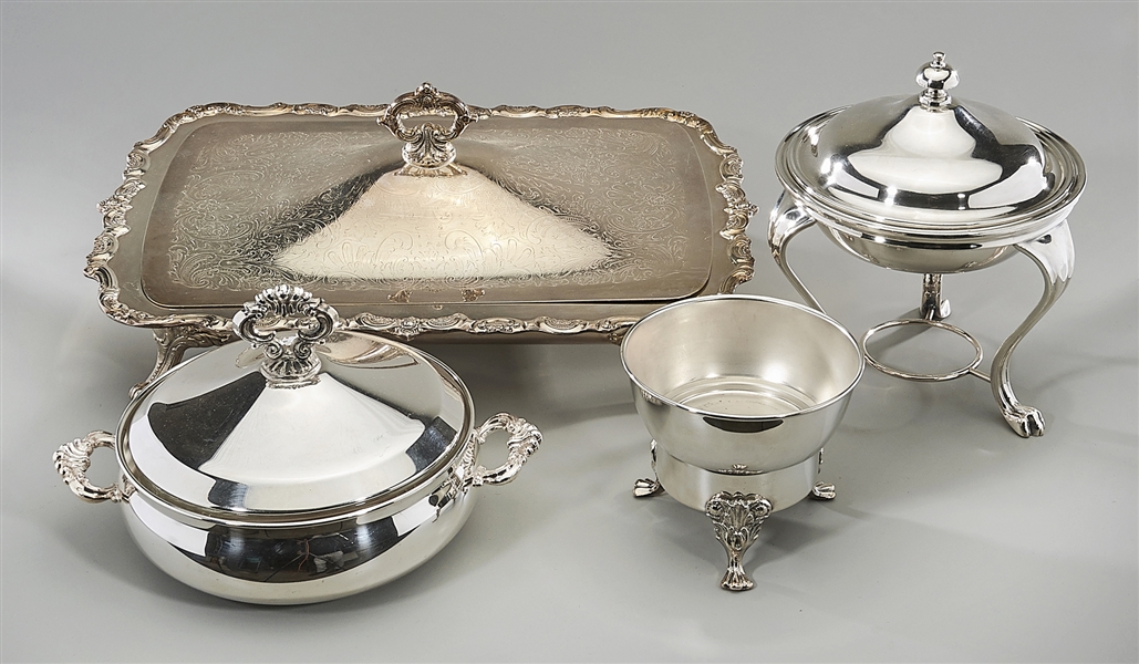 Appraisal: Group of five various silver plate service articles three with