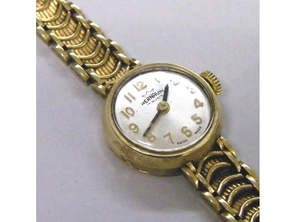 Appraisal: ct lady's bracelet watch the silvered dial signed Hernavin jewels