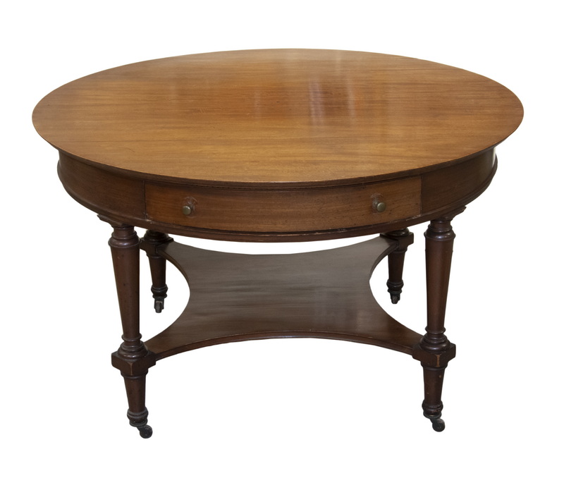 Appraisal: ROUND LIBRARY MAHOGANY CENTER TABLE CIRCA Sturdy Table with overhanging