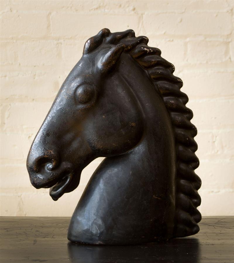 Appraisal: BLACK GLAZED CERAMIC HORSE HEAD x x in Estimate -