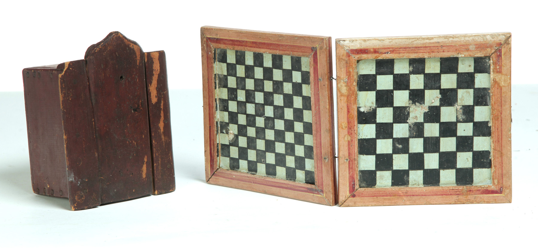 Appraisal: AMERICAN GAMEBOARD AND BOX Late th century Pine box with