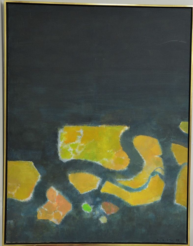 Appraisal: Contemporary oil on canvas framed black with yellow and green