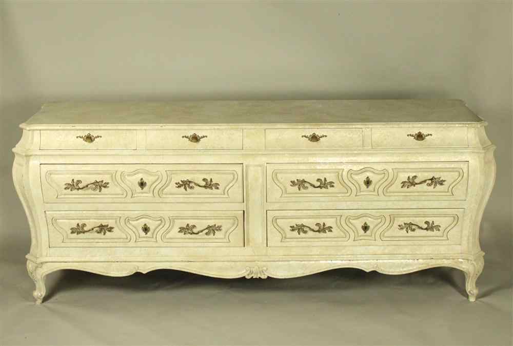 Appraisal: PROVINCIAL LOUIS XV STYLE WHITE PAINTED CARVED DOUBLE CHEST OF