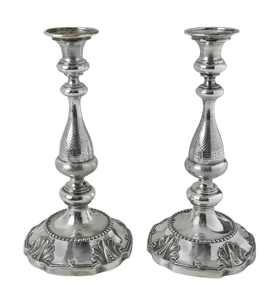 Appraisal: Silber Silver Candlesticks Austria Hungary mid th century bead and