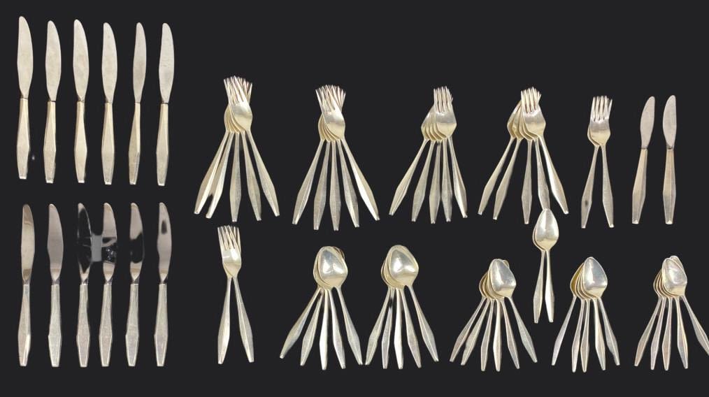 Appraisal: pc Reed Barton Sterling Silver Gio Ponti Diamond MCM Flatware