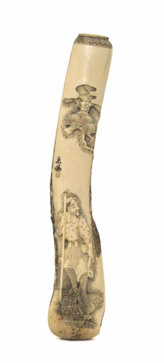 Appraisal: A Stag Antler Pipe Case the carved decoration of a