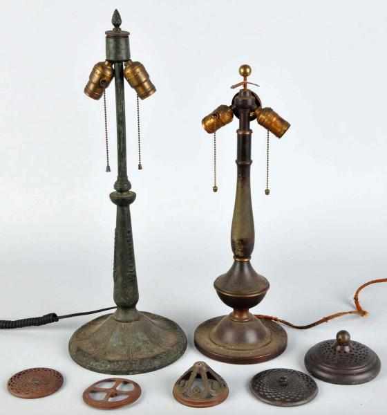 Appraisal: Lot of Metal Lamp Bases With four metal caps Condition