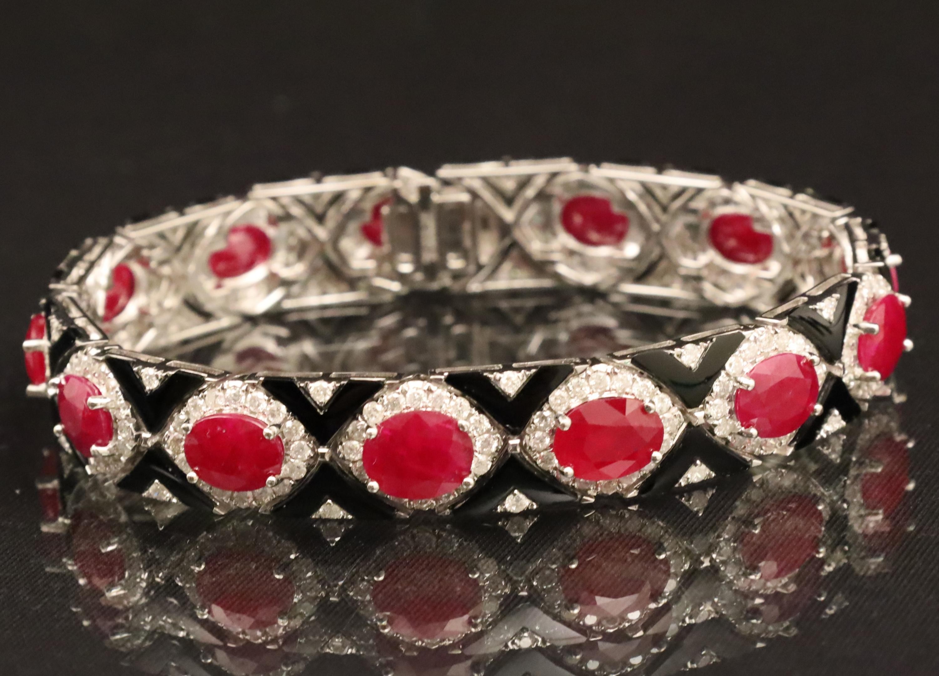 Appraisal: K RUBY DIAMOND ONYX BRACELET K Ruby diamond and onyx